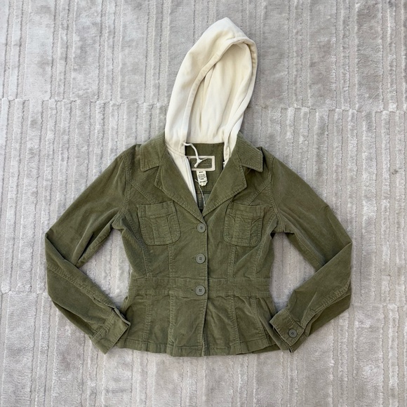 Nori Olive Green Hooded Corduroy Jacket Size Medium - Picture 1 of 8